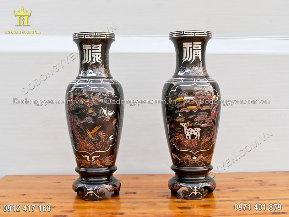 Lọ hoa bằng đồng khảm ngũ sắc phong cảnh tuyệt đẹp